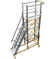 Model No. 10110 Aluminium Movable Staircase Ladder Extendable for Warehouse and Industrial Access Use, Professional Rolling Ladder for Picking, Maintenance, Storage and Access Tasks 